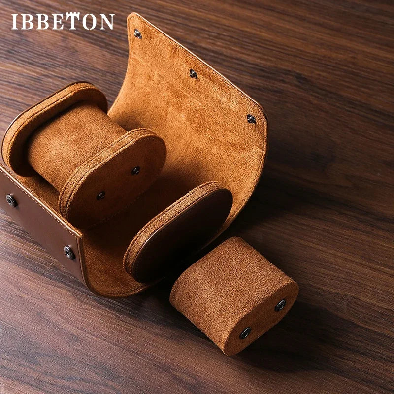 IBBETON Watch Roll Travel Case Portable Vintage Leather Watch Display Case Watch Storage Box Watch Organizers of Men Gift