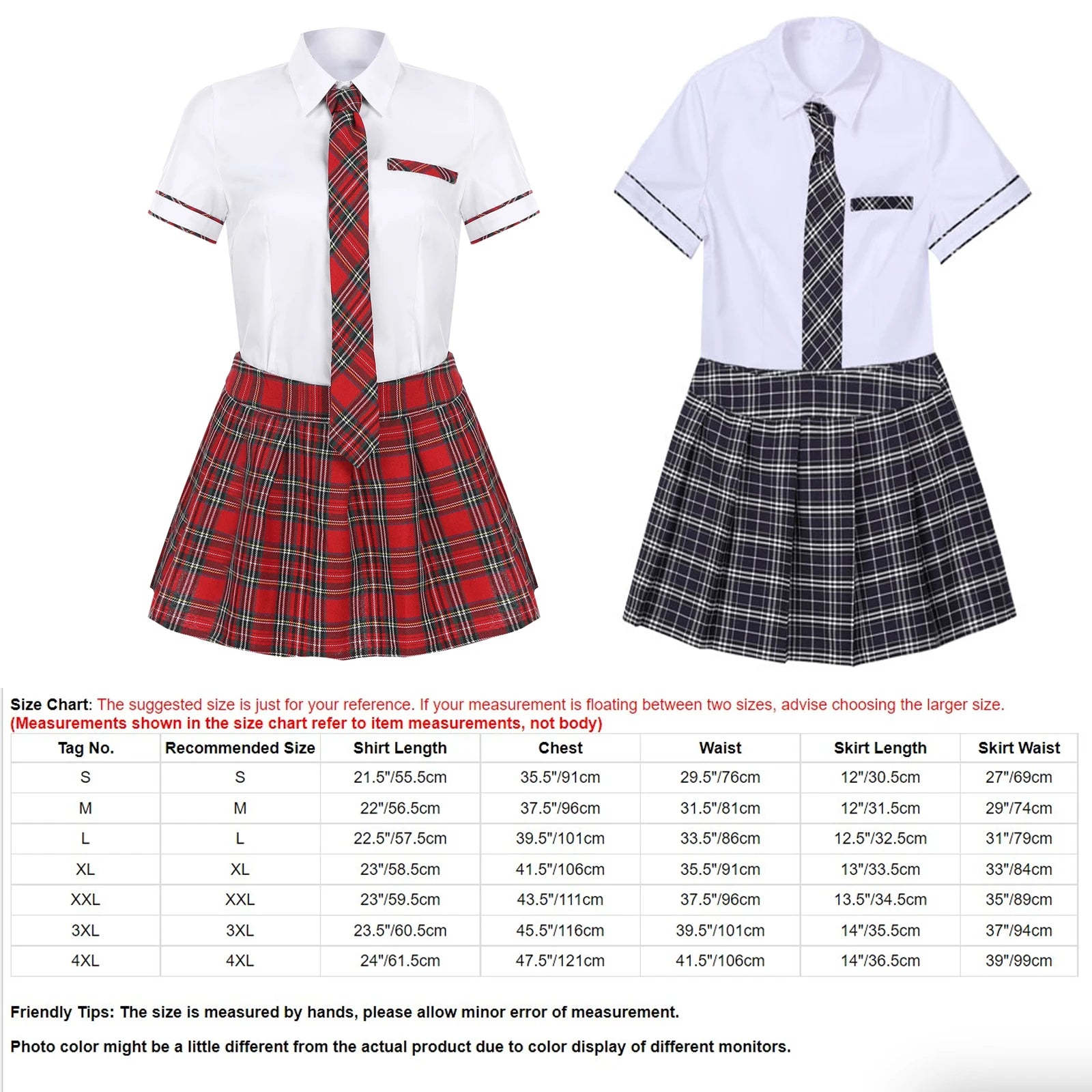 Women Girls Cosplay Costume School Uniform Short Sleeve Shirt with Plaid Skirt for Halloween Role Play Party Photography