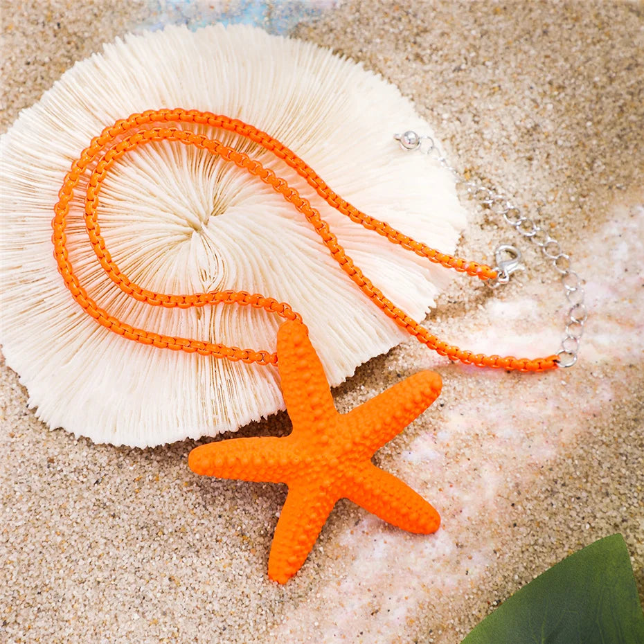 Boho Colorful Big Starfish Star Pendant Choker Necklace