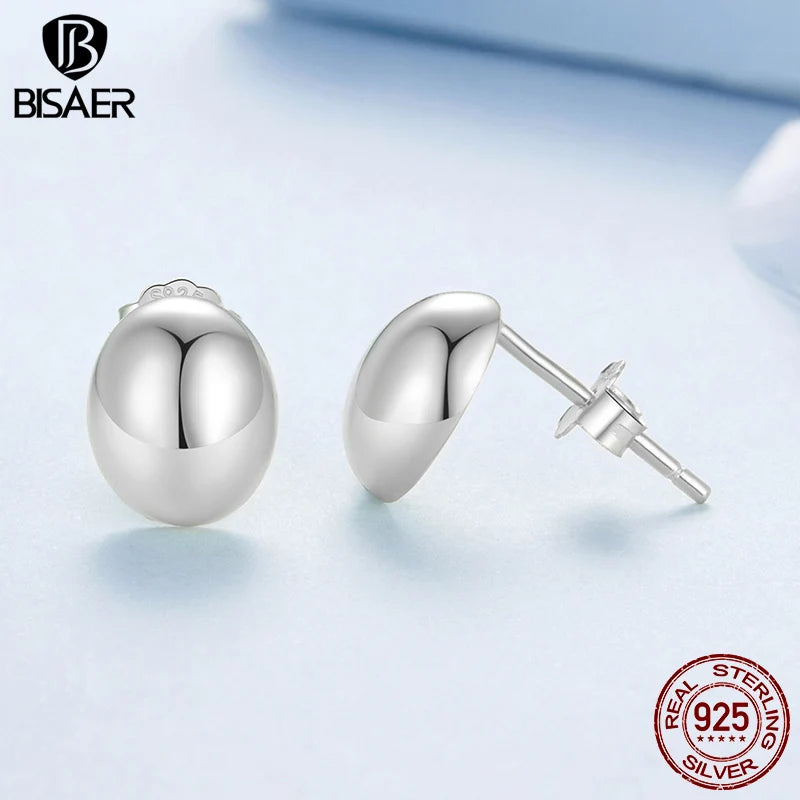 BISAER 925 Sterling Silver Teardrop Stud Earrings Gold Ball Hypoallergenic Earrings Plated 18K Gold for Women Party Fine Jewelry