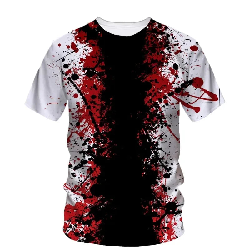 Funny Blood Terror Pattern 3D Print T Shirt For Men Clothing Casual Fashion O Neck Short Sleeve Top Streetwear Oversized T-shirt