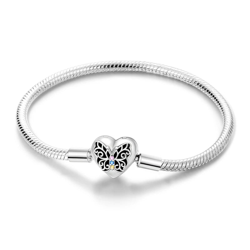 Pulsera original apta para pulseras con forma de corazón, mariposa, árbol de la vida familiar, abalorios de plata 925 DIY, pulseras de moda para mujer, joyería