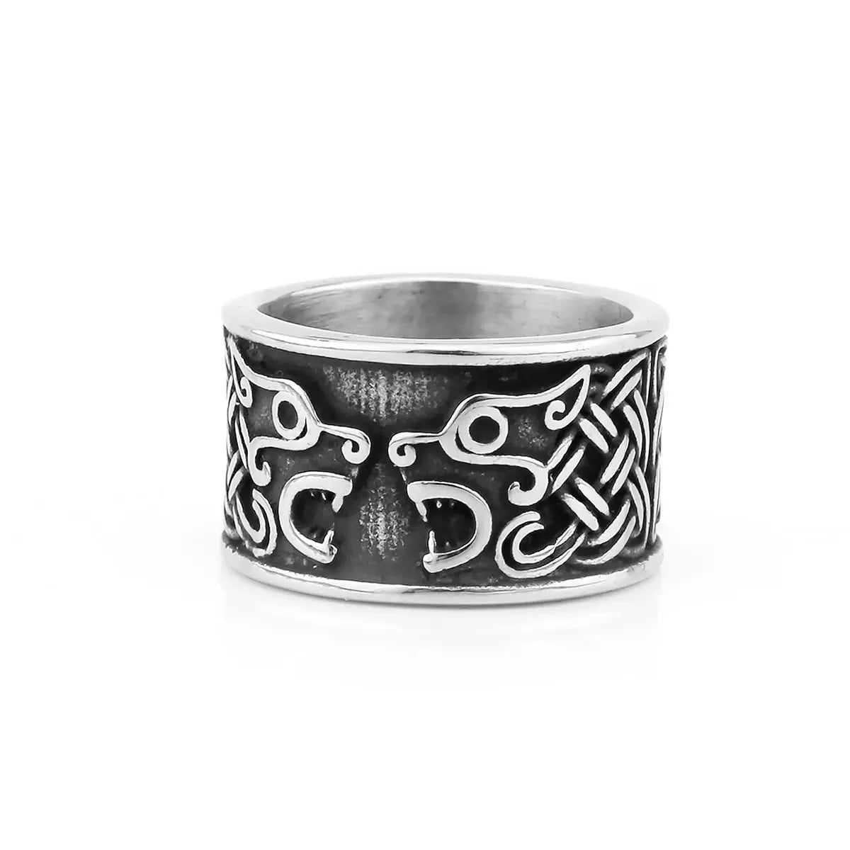 Viking Two Wolf Totem Ring Slavic Guard Veles Amulet Hip Hop Punk 316L Stainless Steel Ring Fashion Jewelry Gift for Male Friend