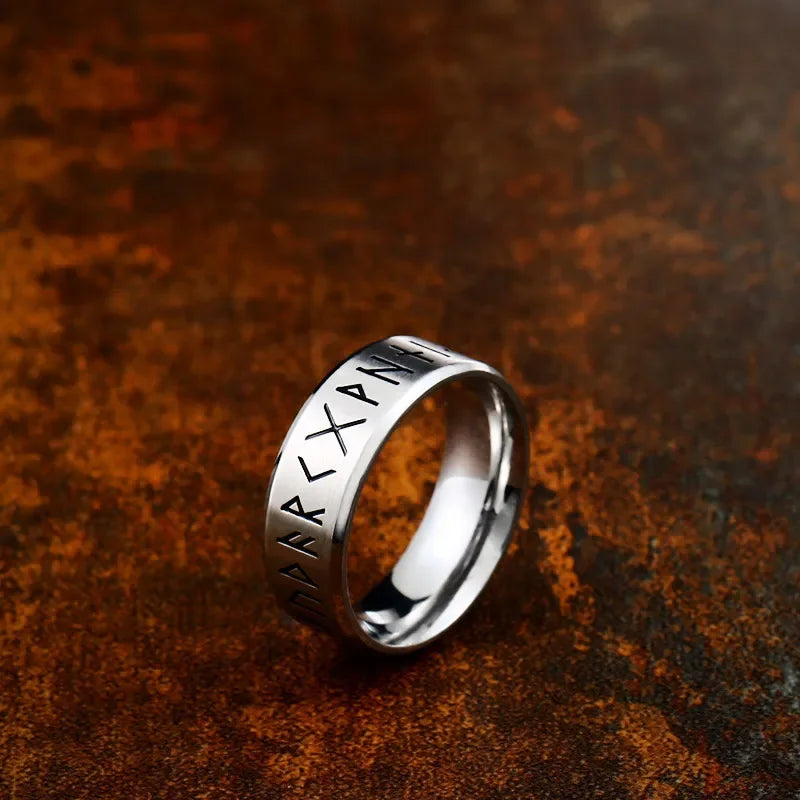 YILUOCD Stainless Steel Viking Runes Ring Nordic Style 24 Runes Powerful Amulets Vintage Odin Norse Counple Jewelry