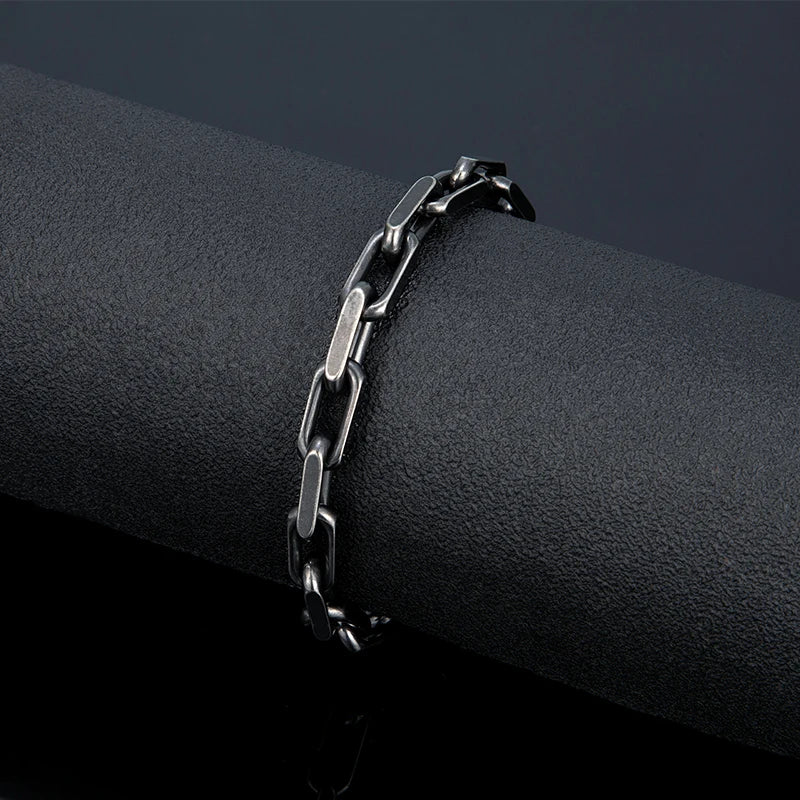 MKENDN Vintage Oxidized Black Chain Link Men Bracelet Punk Stainless Steel Motorcycle Bracelets Male Jewelry Accessories Gifts