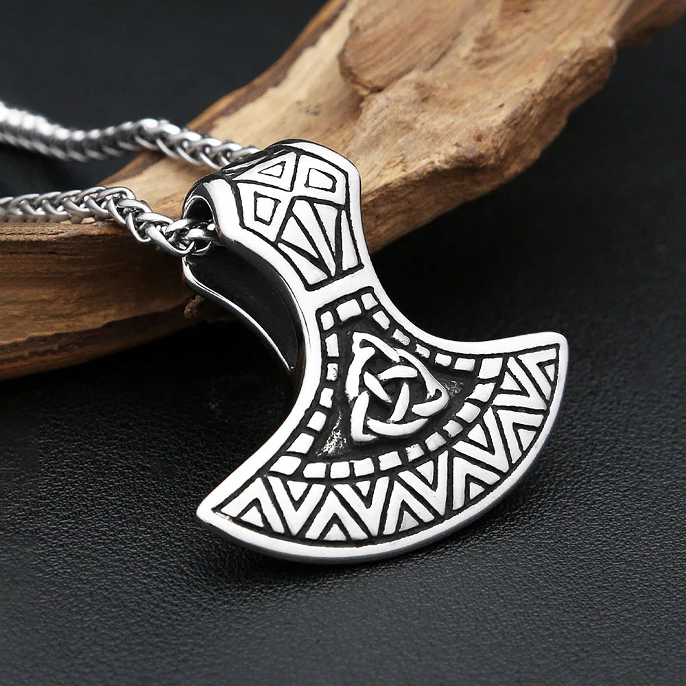 Vintage Viking Axe Head Thors Hammer Pendant Necklaces Stainless Steel Norse Odin Charm Men's Necklace Scandinavian Jewelry Gift