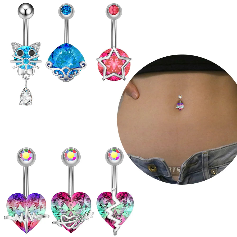 Hot Sexy Dangled Stainless Steel Belly Button Rings 10 Colors Flower Navel Piercing Ombligo Women Earrings Piercing Body Jewelry