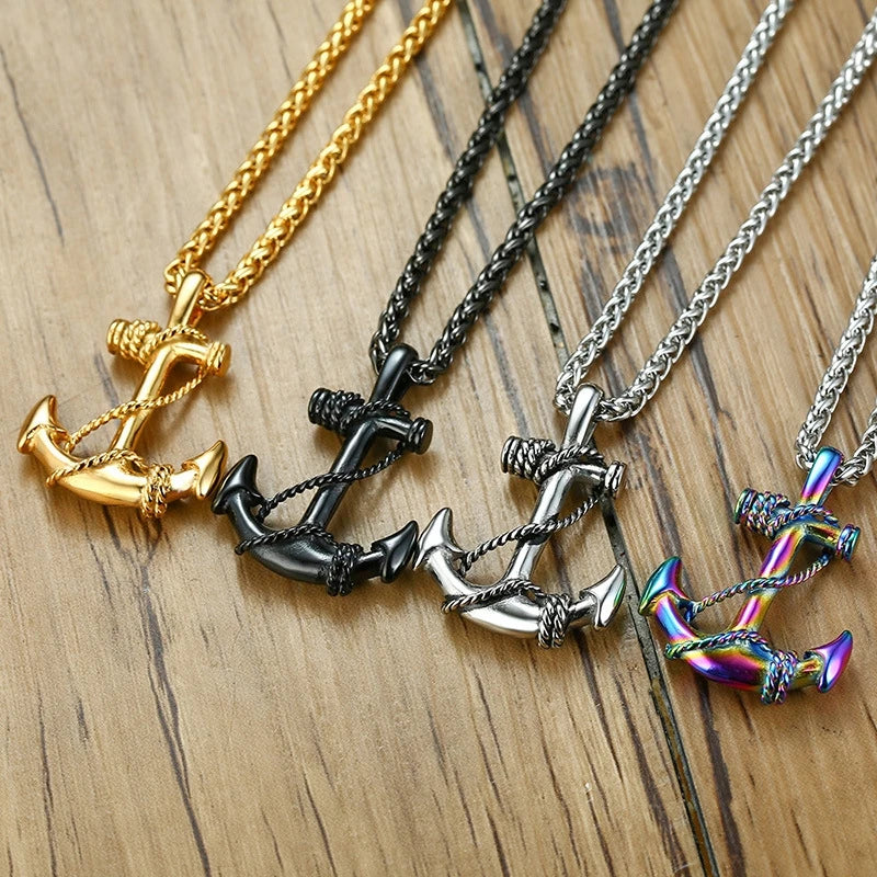 Sea Anchor Sailor Men Necklaces Chain 316L Stainless Steel Pendants Punk Rock Hiphop Rap for Male Boy Trendy Jewelry Best Gift