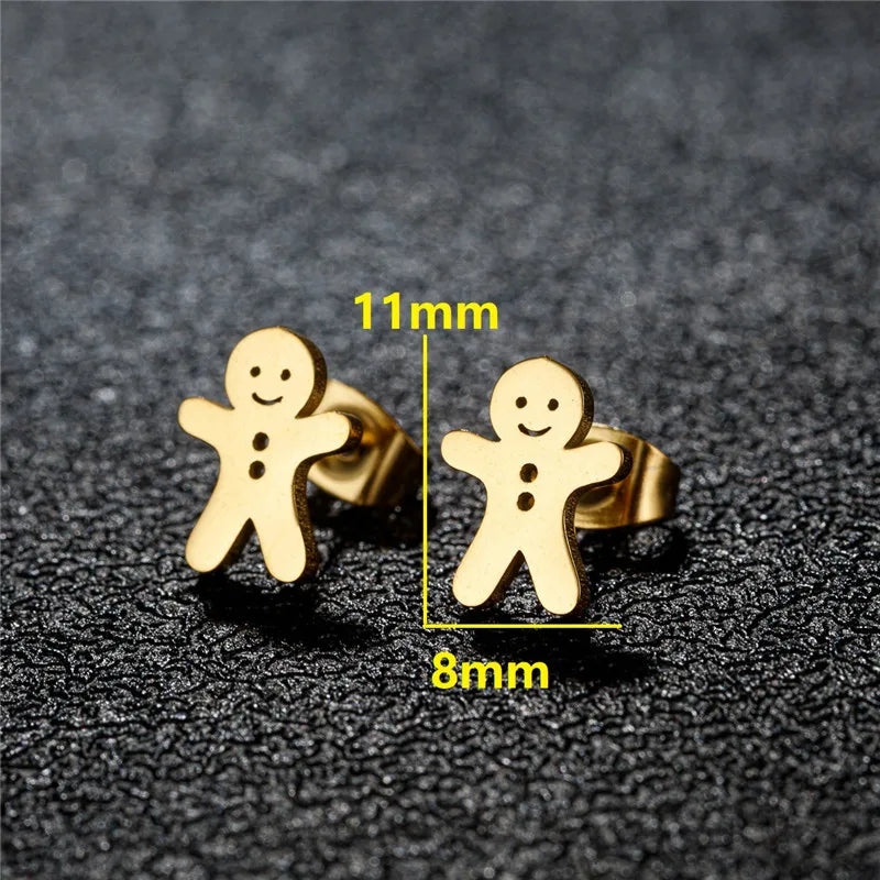 Cartoon Stainless Steel Stud Earrings Gingerbread Man Deer Spider Ghost Earings for Women Christmas Piercing Jewelry 2024