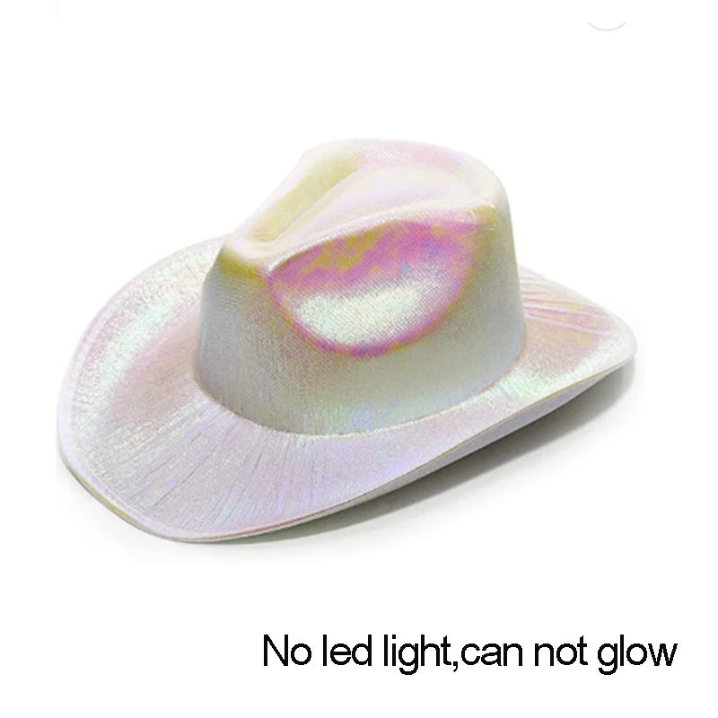 New Arrival Pearlescent Cowboy Hat Dance Costume Decorate Glowing Cowgirl Cap Glowing For Neon NightClub