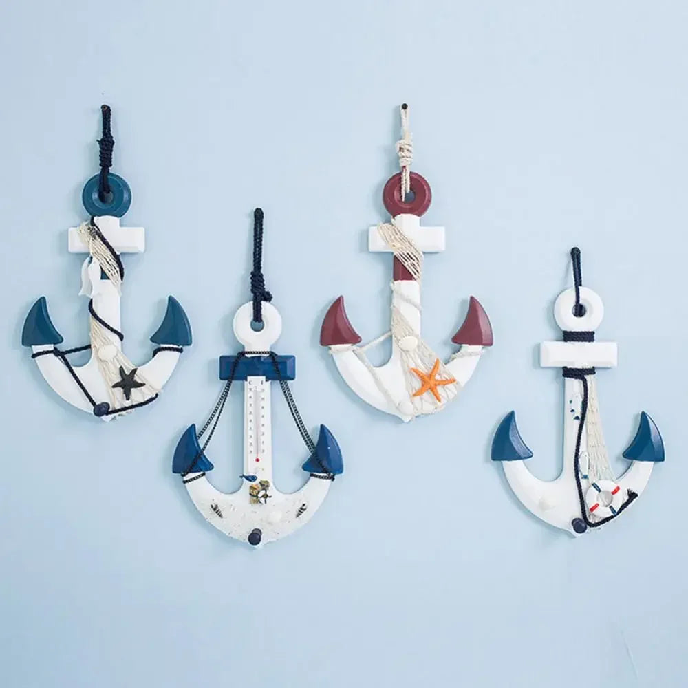 Ancla de barco mediterránea de madera creativa, artesanías con rueda de barco, decoración artística colgante de pared, decoraciones náuticas Vintage para fiesta en casa