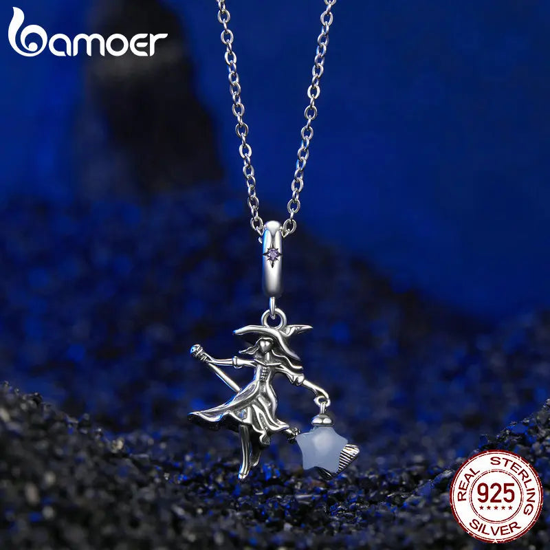 BAMOER Solid 925 Sterling Silver Luminous Elf Witch Pendant fit Original Bracelet & Necklaces Halloween Jewelry DIY bamoer Charm