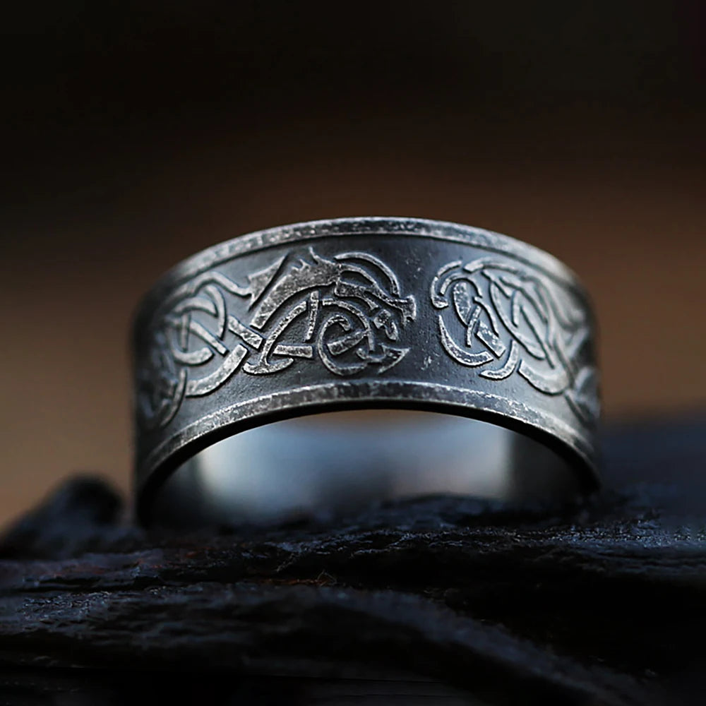 Vintage Simple Viking Celtic Knot Rings For Men Women Fashion Dragon Pattern Ring Stainless Steel Amulet Jewelry Gifts Wholesale