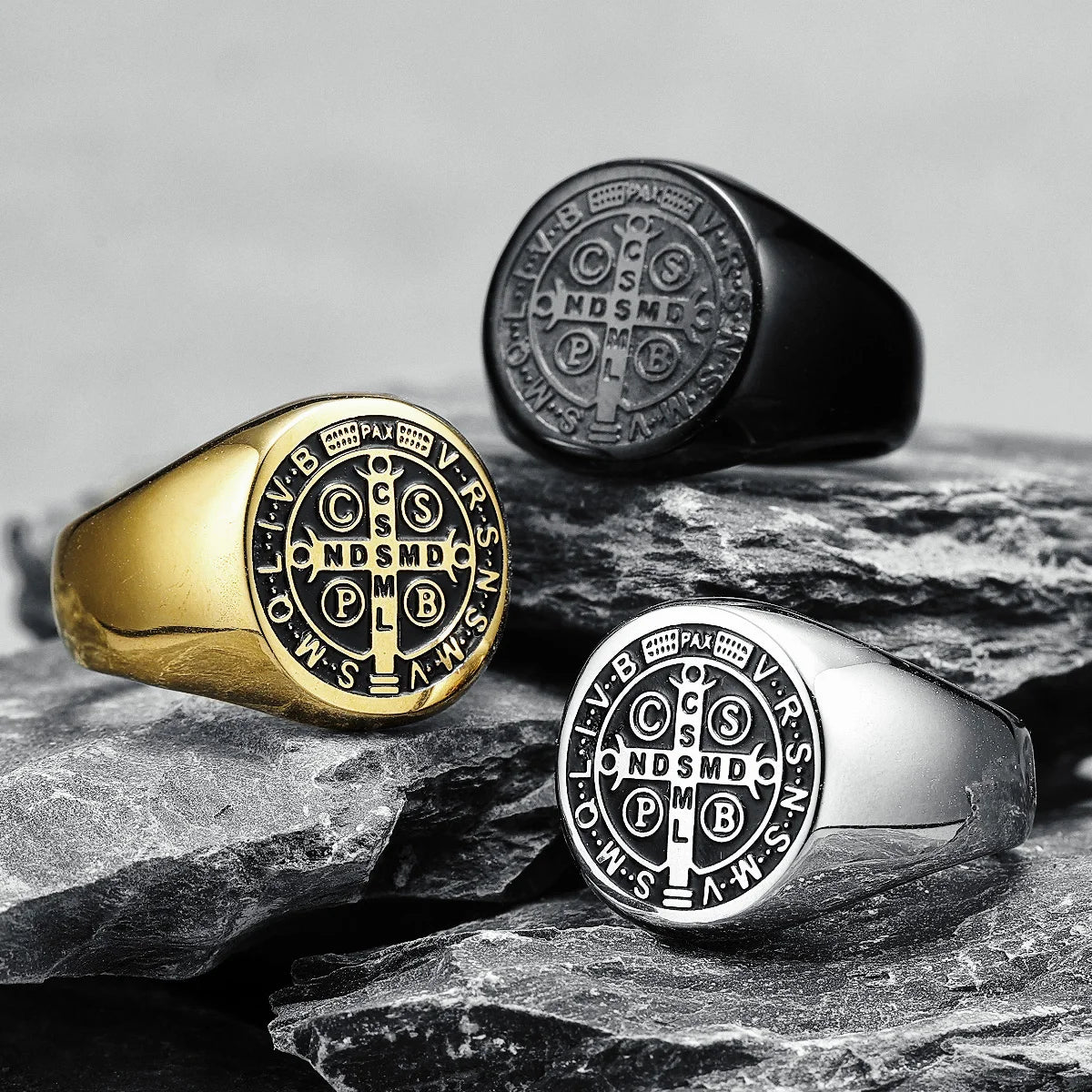 Exorcism amulet Men Ring 316L Stainless Steel Saint Benedict Rings CSPB Punk Hip Hop for Male Boyfriend Jewelry Creativity Gift