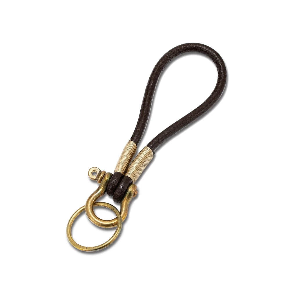 MKENDN Brass Shackle Solid U Lock Clasp With Screw Rod Handmade Genuine Leather Keychain Carabiner Hook Men Women FOB Gifts