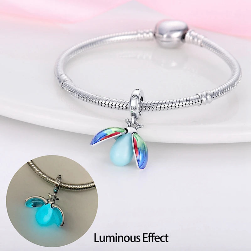 Luminous Charms Pendant Firefly Butterfly Stars 925 Silver Beads Fit Original Pandora Bracelets For DIY Birthday Jewelry Making