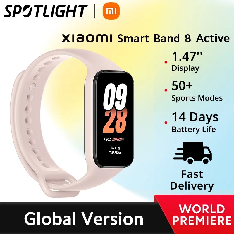 [World Premiere]Global Version Xiaomi Smart Band 8 Active1.47'' Screen All-day SpO2 Monitor 50+ Sport Modes 5ATM Waterproof