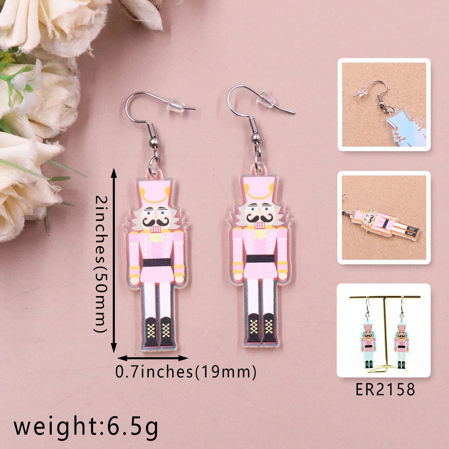 1pair New product CN Drop nutcracker Iridescent TRENDY christmas Acrylic earrings Jewelry for women