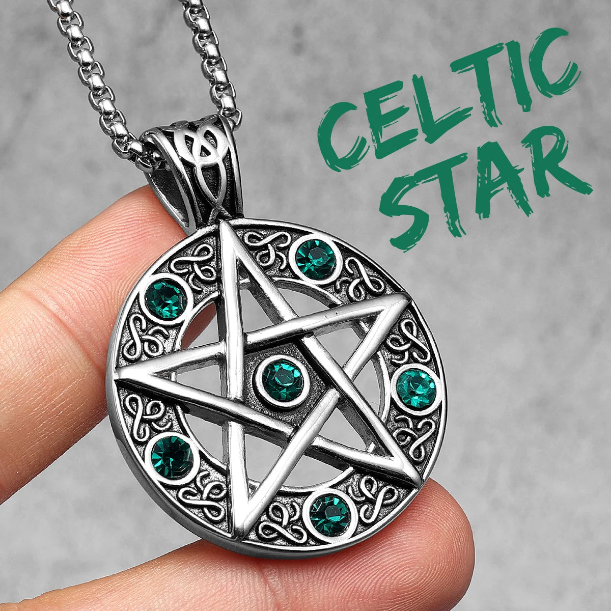 Celtic Star Necklace Retro Five-pointed Pendant 316L Stainless Steel Men Gem Chain Rock Punk Hip Hop for Male Jewelry Xmas Gift