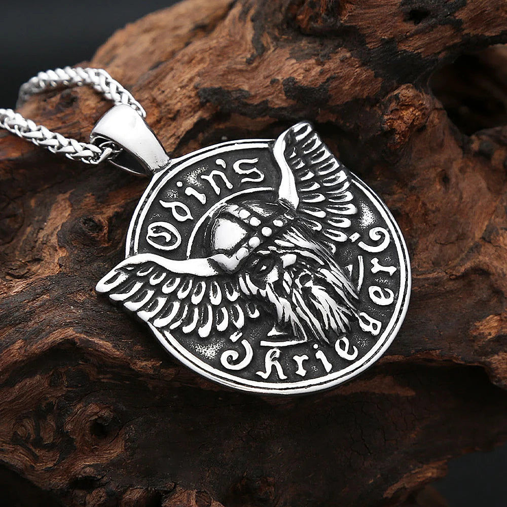 Nordic Vikings Odin Head Pendant Necklace For Men Boys Stainless Steel Vintage Rune Amulet Necklaces Mythology Jewelry Wholesale