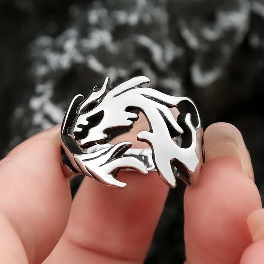 Fashion Punk Stainless Steel Fire Dragon Rings For Men Women Hip Hop Biker Vintage Vikings Animal Ring Amulet Jewelry Wholesale