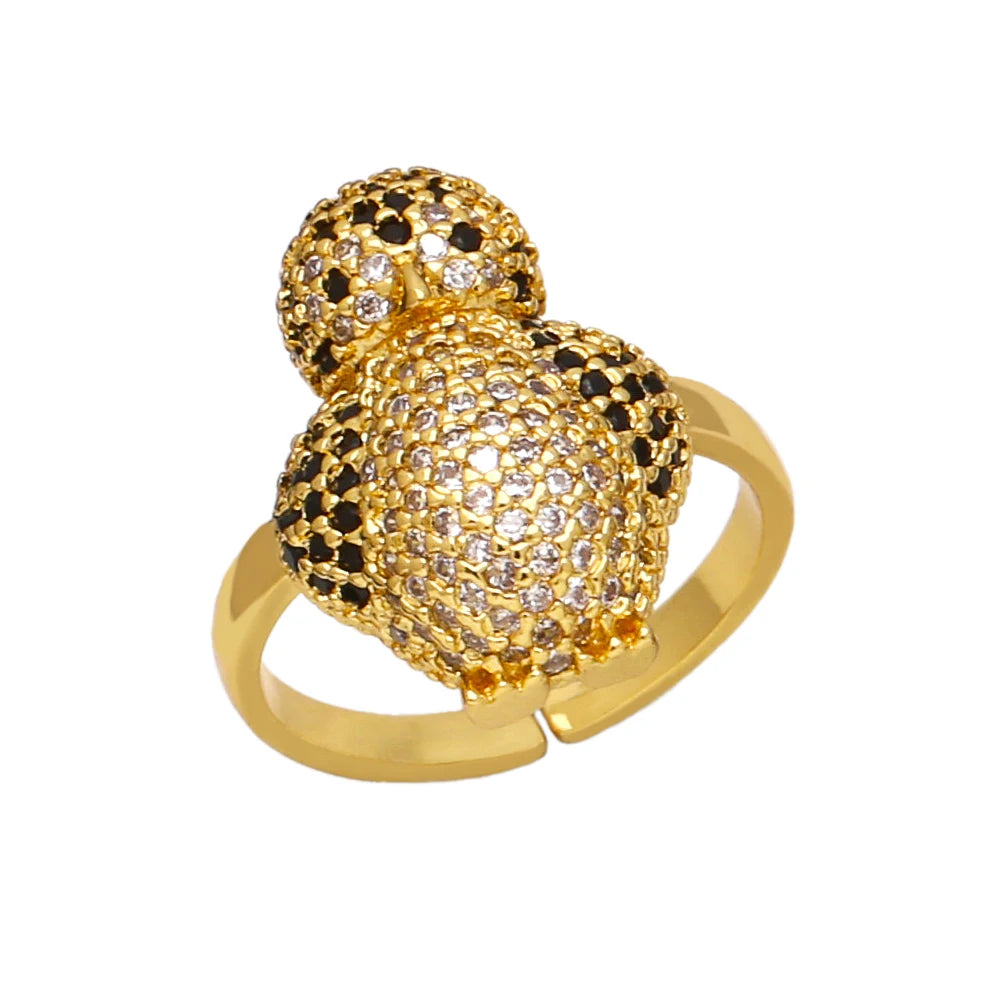 FLOLA Gold Silver Color Penguin Rings for Women Copper Zirconia Animal Rings Crystal Jewelry Friends Gifts rigk35