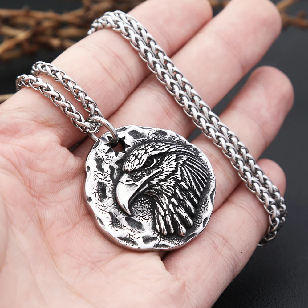 Vintage Punk 316L Stainless Steel Eagle Head Pendant Fashion Domineering American Animal Necklaces Biker Jewelry Gifts Wholesale