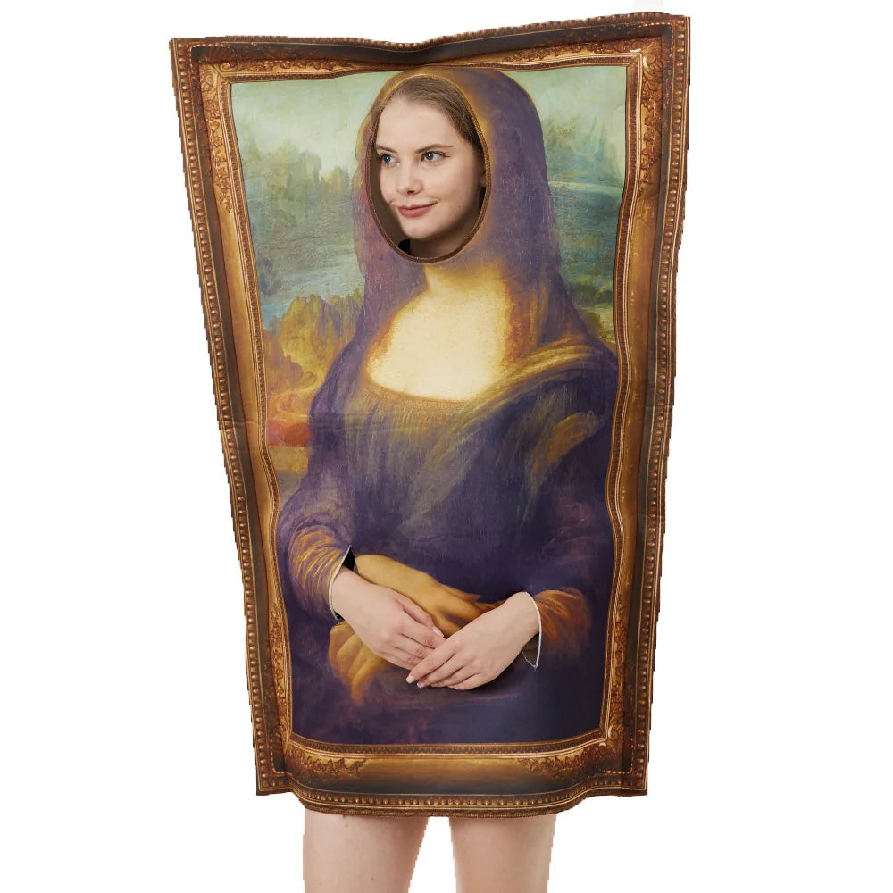 Cosplay Lustige Mona Lisa Wandbild Kostüme Requisiten für Erwachsene Unisex Schwamm Overall Halloween Klassischer Karneval Fancy Dress Up Party