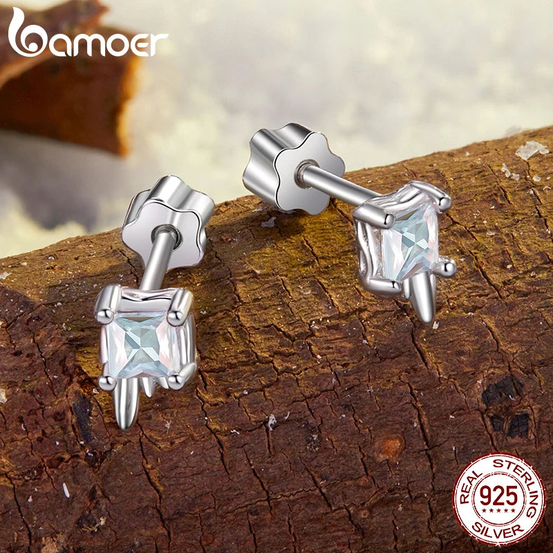 Boucles d'oreilles en forme de glaçon en argent sterling 925 BAMOER, boucles d'oreilles à tige scintillantes en forme de glaçon d'hiver en zircon cubique, cadeaux de Noël pour femmes BSE1133