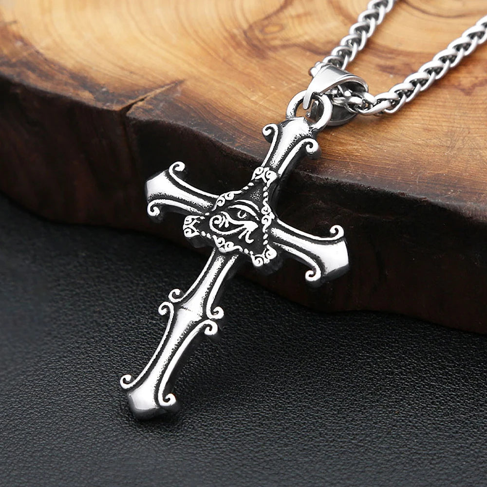 New Vintage Egyptian Eye of Horus Pendant Necklace Stainless Steel Fashion Punk Cross Necklace For Men Women Amulet Jewelry Gift