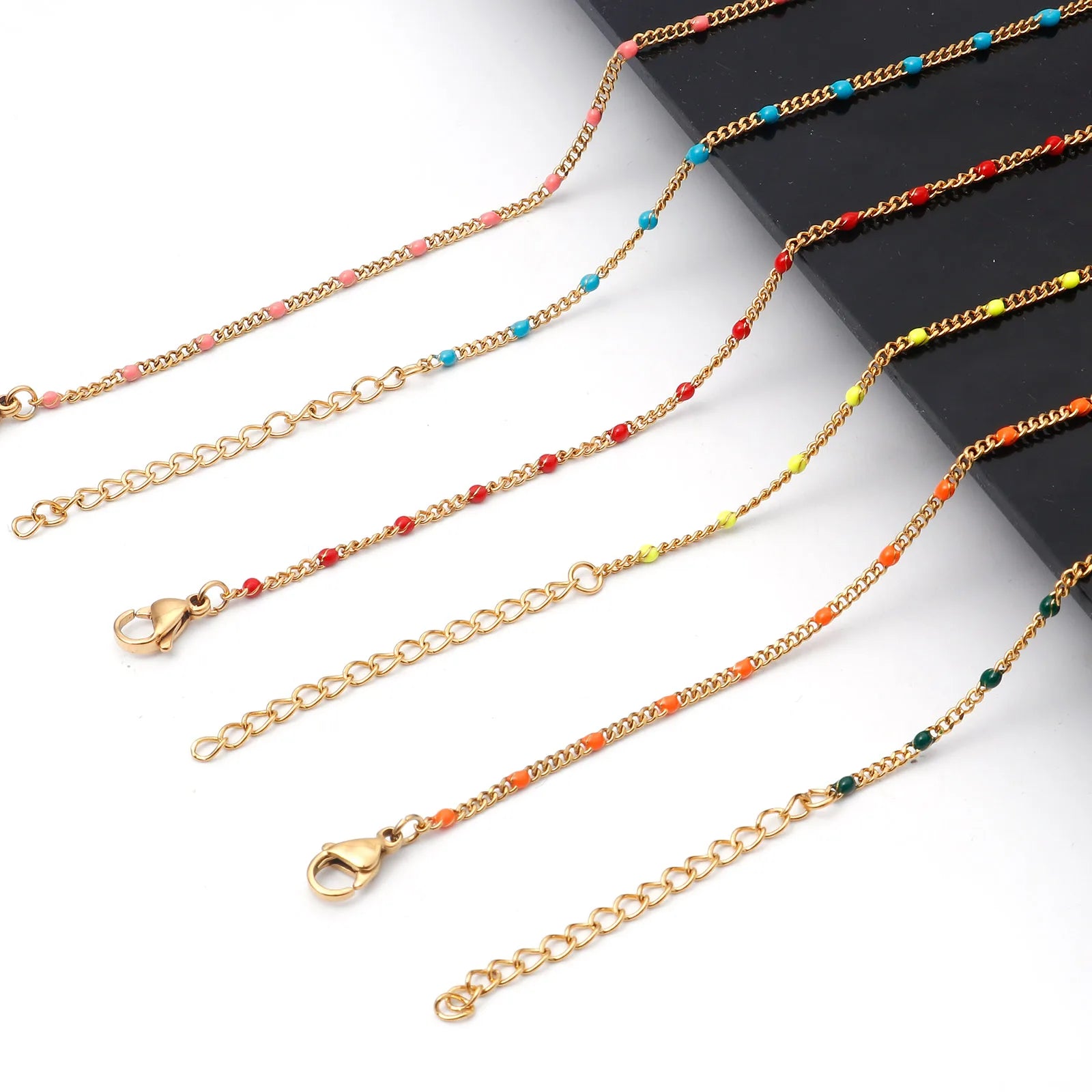 Collier à maillons cubains en acier inoxydable 304 coloré, collier multicolore en émail couleur or, bijoux de fête pour femmes, 45 cm de long, 1 pièce