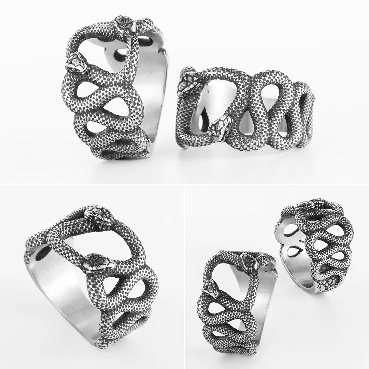 Double Snake Ring 316L Stainless Steel Men Rings Animal Punk Rock for Male Rider Jewelry Accessories Creativity Gift Wholesale