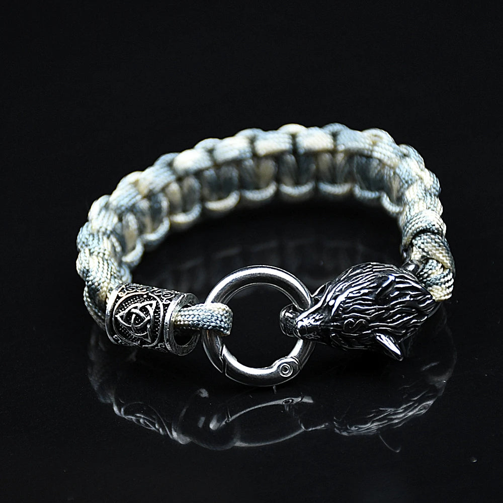 Bracelets en acier inoxydable Celtes Loup Hommes Nordique Vikings Runes Paracord Corde Bracelets homme Bijoux