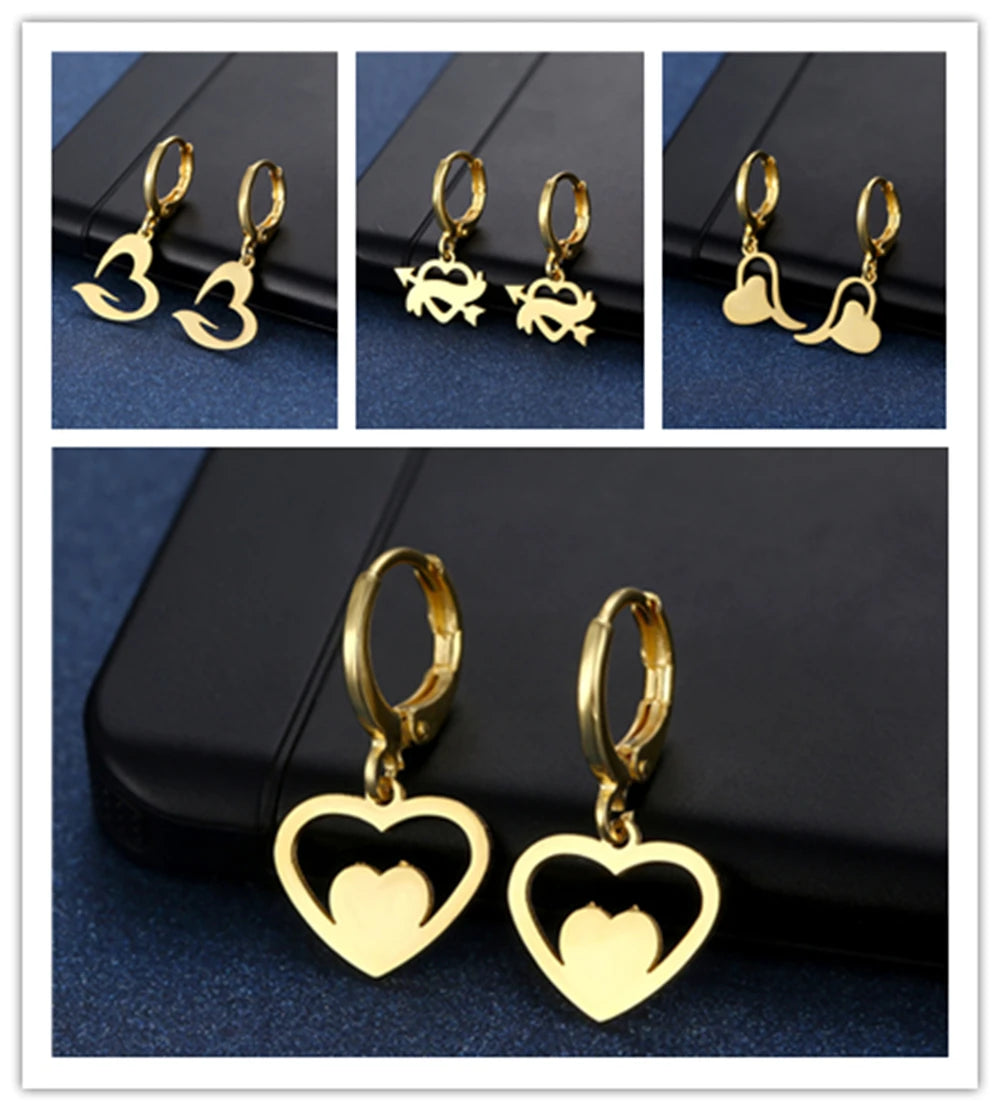 20/30/50Pair/Lot Fashion High Quality Stainless Steel Hoop Earring Love Jewelry For Women Moon Heart Butterfly Mix Style