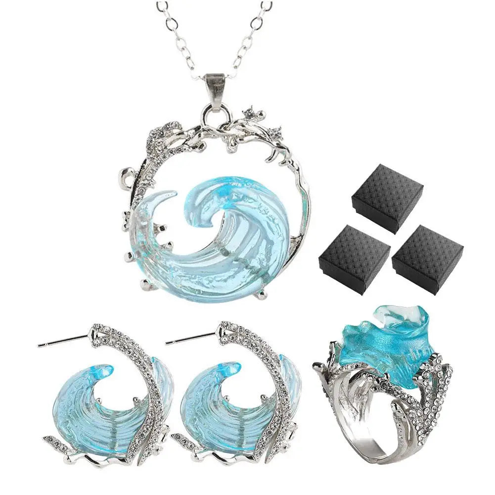 Conjunto de joyas con collar y pendientes Ocean's OathCollar y anillos con olas del océano ajustablesPaquetes de joyas con temática marina de verano