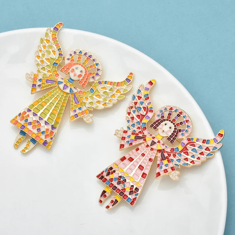 Wuli&baby Lovely Angel Brooches For Women Enamel 2-color Spread Wings Angel Girl Party Office Brooch Pin Gifts