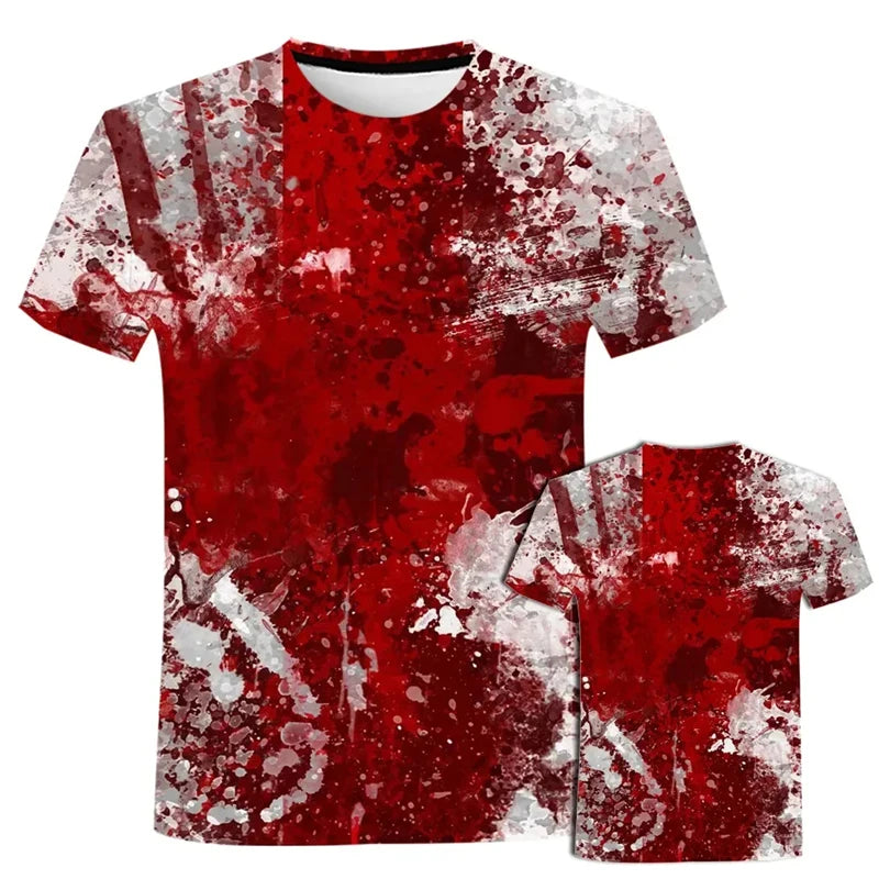 Funny Blood Terror Pattern 3D Print T Shirt For Men Clothing Casual Fashion O Neck Short Sleeve Top Streetwear Oversized T-shirt