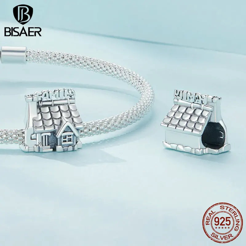 BISAER - Colgante de plata de ley 925 con forma de corazón para mamá, chapado en platino, apto para pulseras de bricolaje para el día de la madre y cumpleaños, joyería fina