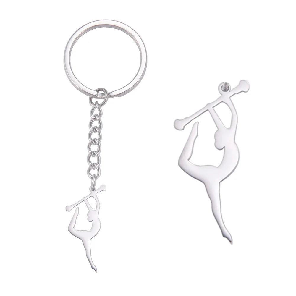 Porte-clés de gymnastique Dreamtimes en acier inoxydable, pendentif de sport, mode femme, bijoux en acier inoxydable, cadeau d'anniversaire pour gymnastes