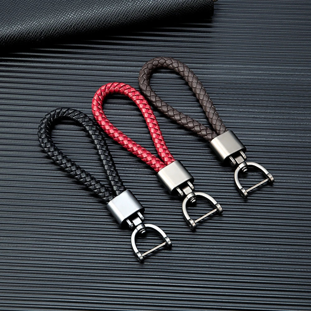 MKENDN Luxury Leather Men Women Keychain Black Clasp Creative Rotatable Horseshoe Buckle Keyring Holder Car Key Chain Gifts