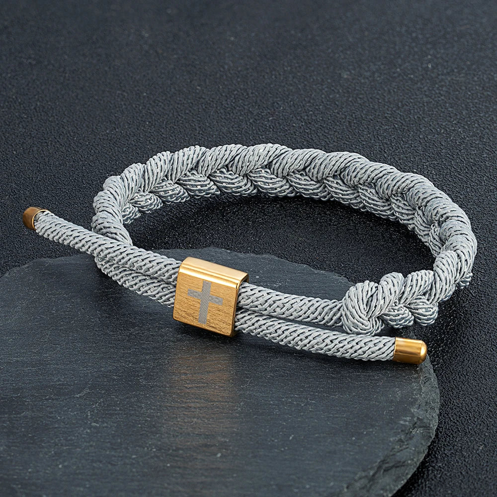 MKENDN Stainless Steel Square Cross Bracelet Men Women Creative Shoelace Bracelet Handmade Woven Emergency Survival Rope Jewelry