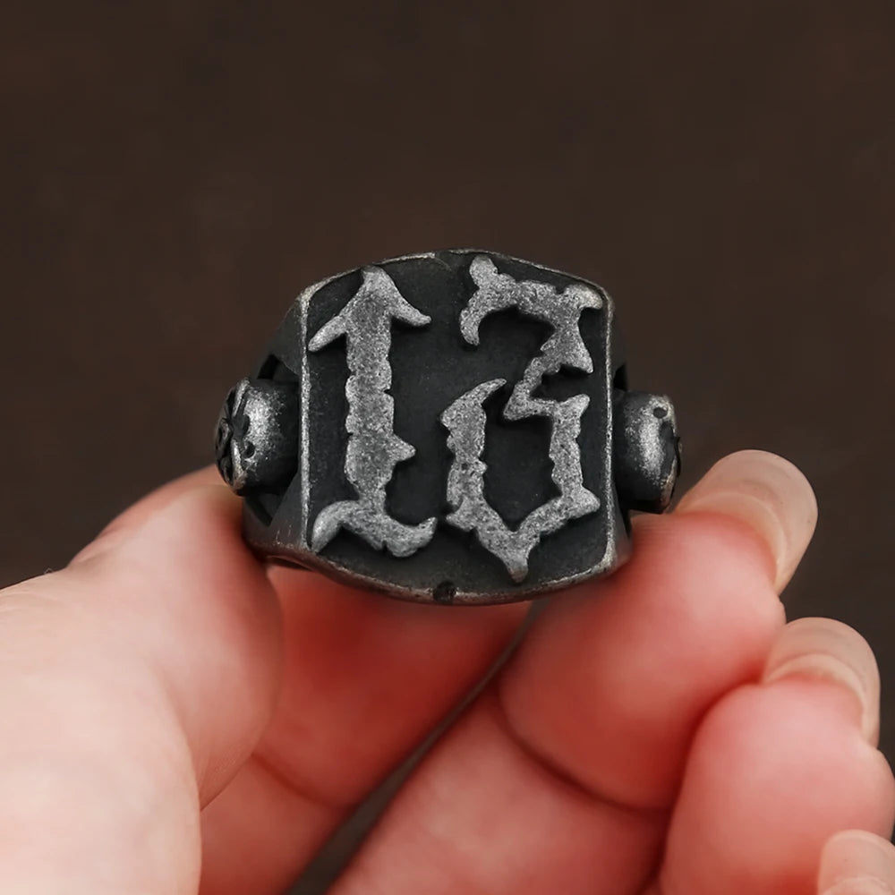 Vintage Black Stainless Steel Lucky Number Rings For Men Women Punk Hip Hop Skull Ring Fashion Party Biker Jewelry Wholesale