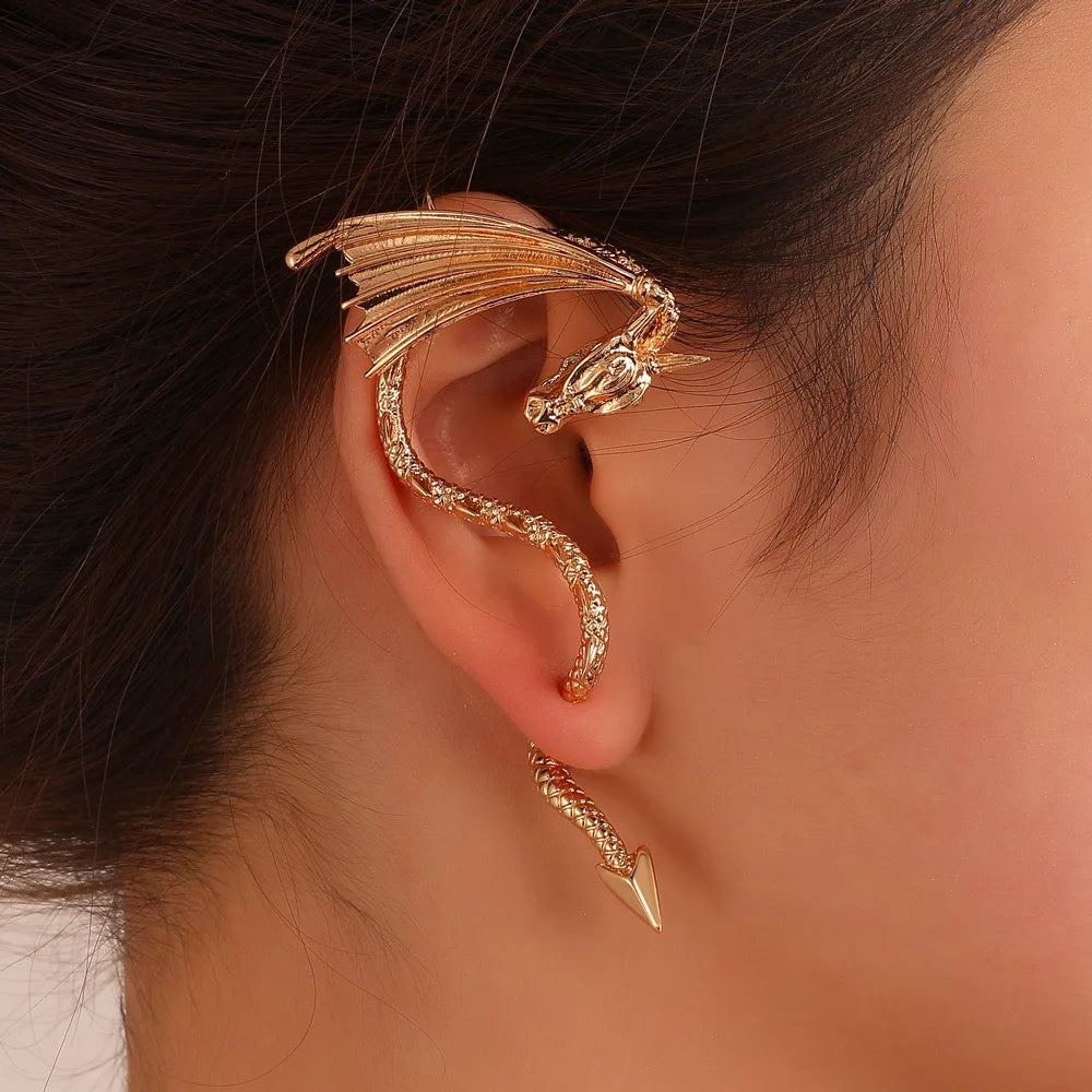 1Pc Vintage Fly Dragon Clip Earrings for Women Punk Gold Color Piercing Ear Cuff Hanging Stud Earring Trend Party Jewelry