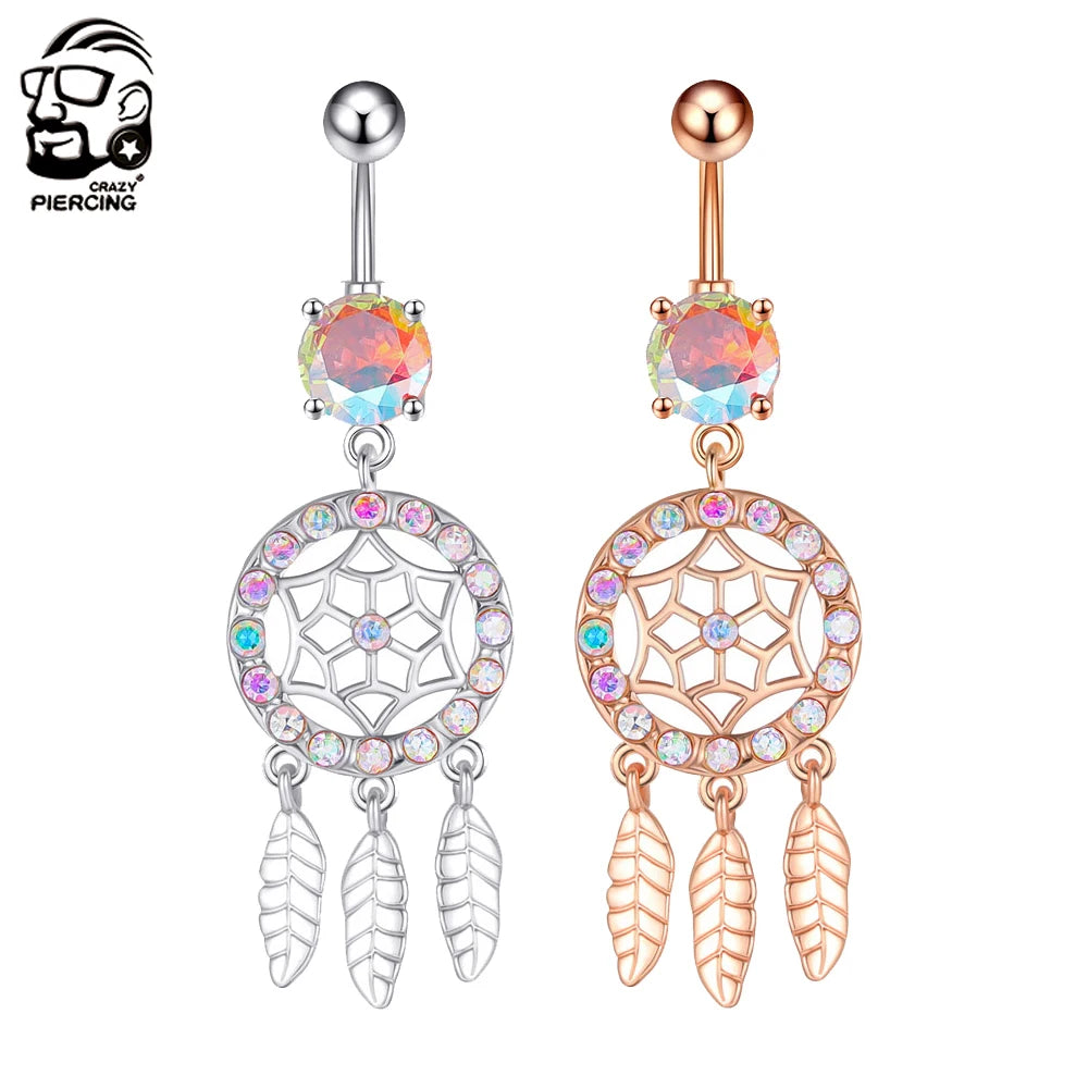 1PCS 316L Steel Dream Catcher Belly Button Rings Three-Leaf Navel Piercing Ring Navel Button Body Belly Piercing Jewelry 2022