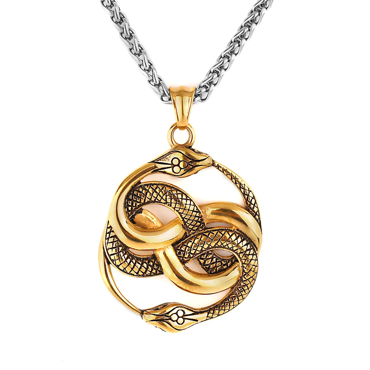 Pendentif rétro double serpent unisexe mode personnalité animal serpent 316L acier inoxydable pendentif collier bijoux cadeau en gros