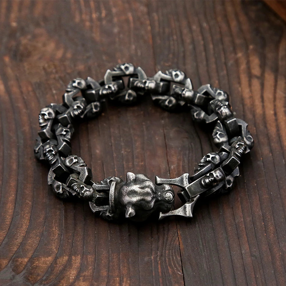 Gothic Vintage Black Leopard Head Bracelets For Men 316L Stainless Steel Hip Hop Biker Skull Bangles Halloween Jewelry Wholesale