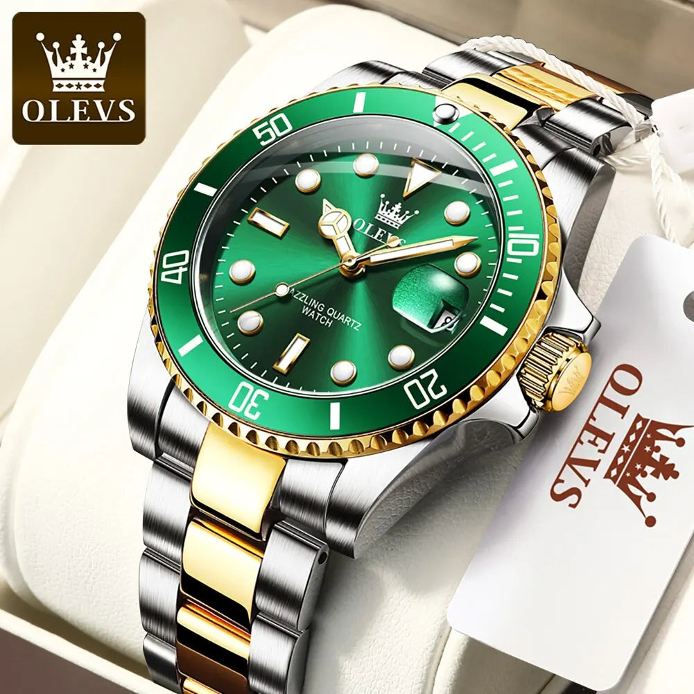 OLEVS Reloj original de cuarzo verde para hombre