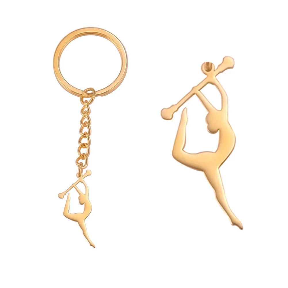 Porte-clés de gymnastique Dreamtimes en acier inoxydable, pendentif de sport, mode femme, bijoux en acier inoxydable, cadeau d'anniversaire pour gymnastes