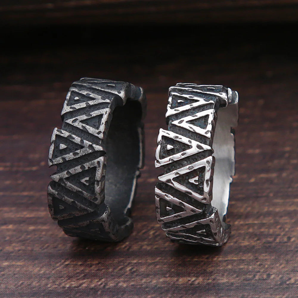 Vintage Black/Steel Viking Triangle Ring For Men Women Nordic Stainless Steel Odin Valknut Rings Amulet Jewelry Gift Wholesale