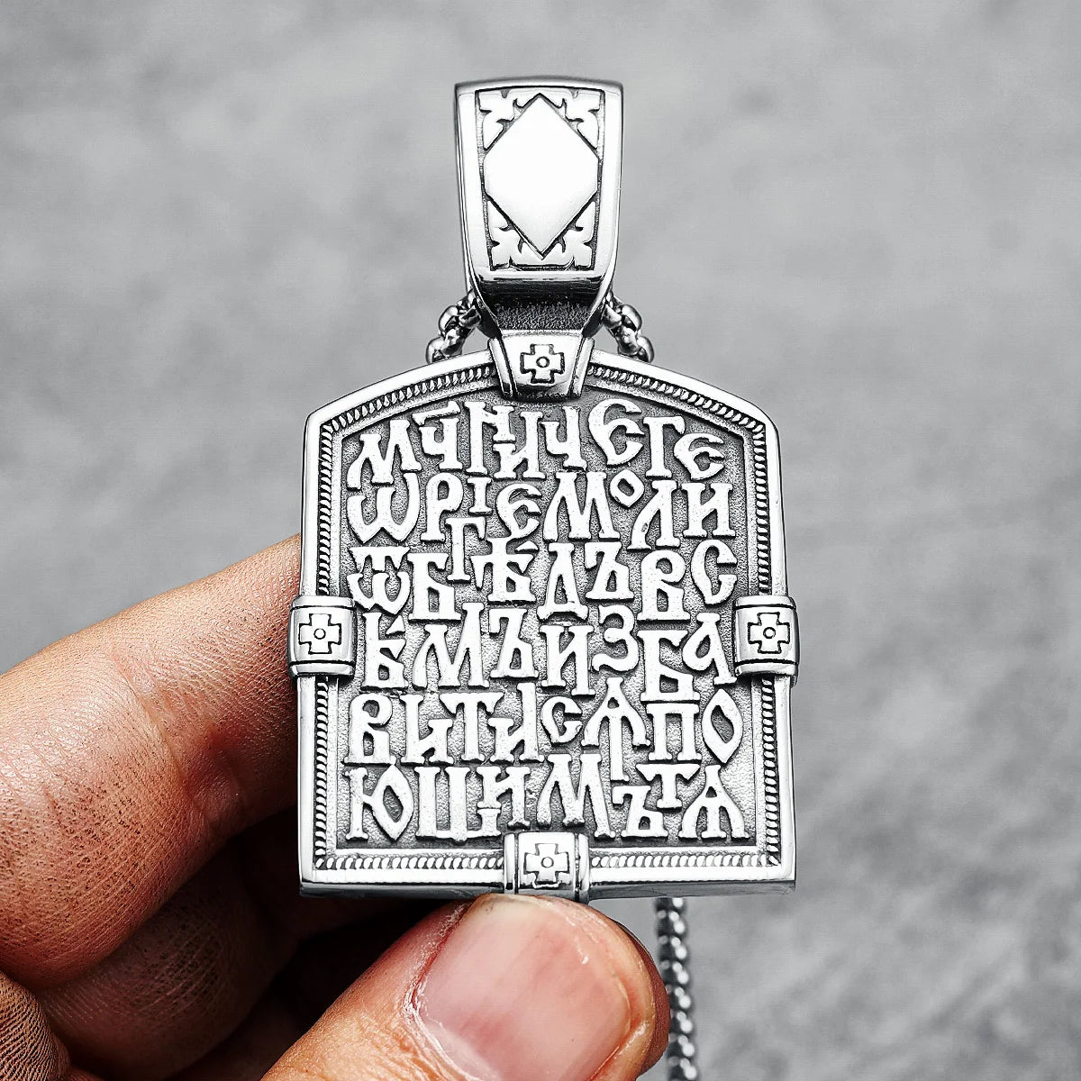 Knight Cross Necklace Retro Inscription 316L Stainless Steel Men Pendant Chain Punk Rock Hip Hop for Rider Biker Jewelry Gift